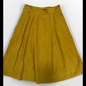 TOAST Needlecord A Line Skirt Mustard Yellow Pockets Side Buttons Sz 8?